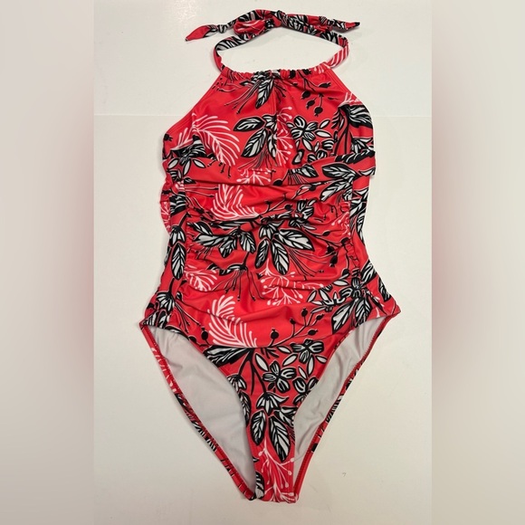 Yonique One Piece Swimsuits Tummy Control Hight Neck Women’s Size S Red Floral - Picture 1 of 7